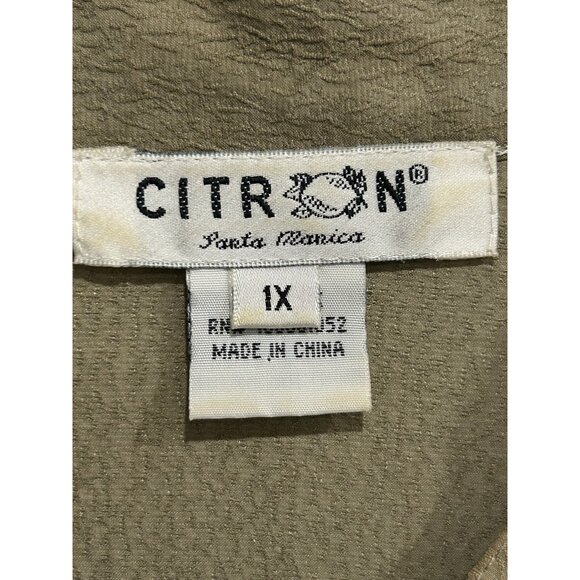 Citron Santa Monica Womens Olive Green Silk Button-Up 3/4 Sleeve Blouse Sz 1X - Picture 5 of 9